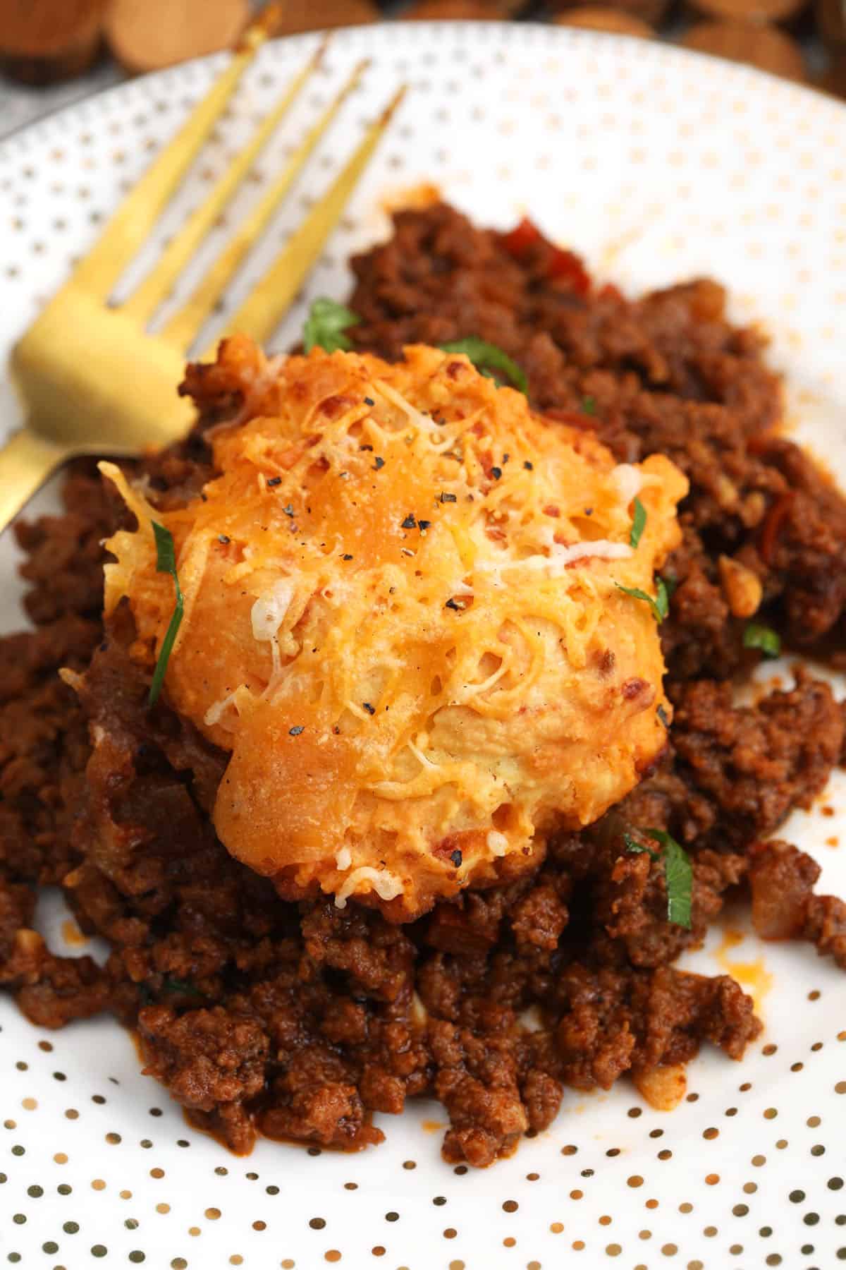 Portion of sloppy joe casserole on plate