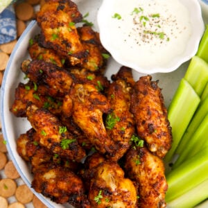 Air fryer chicken wings with celery and ranch