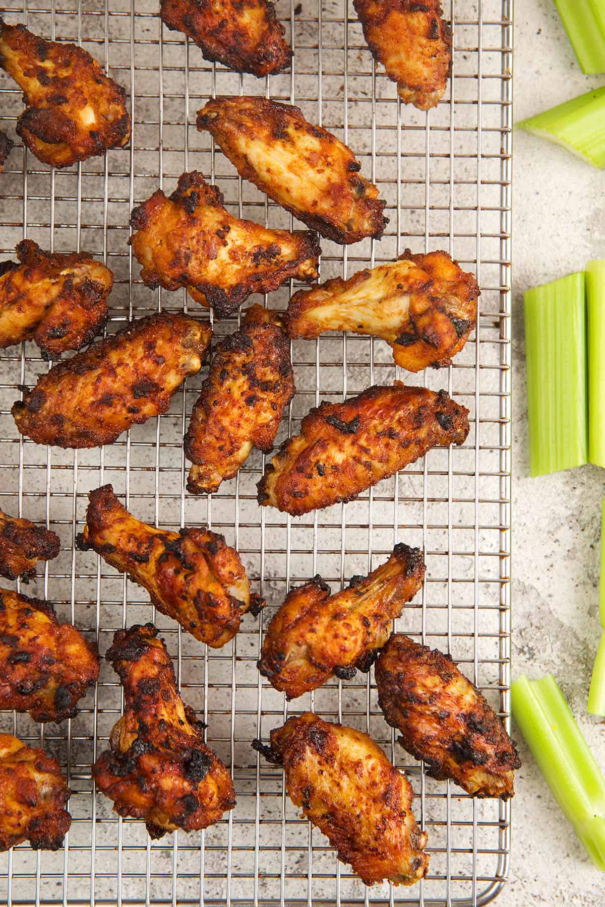 Air fryer chicken wings on wire rack