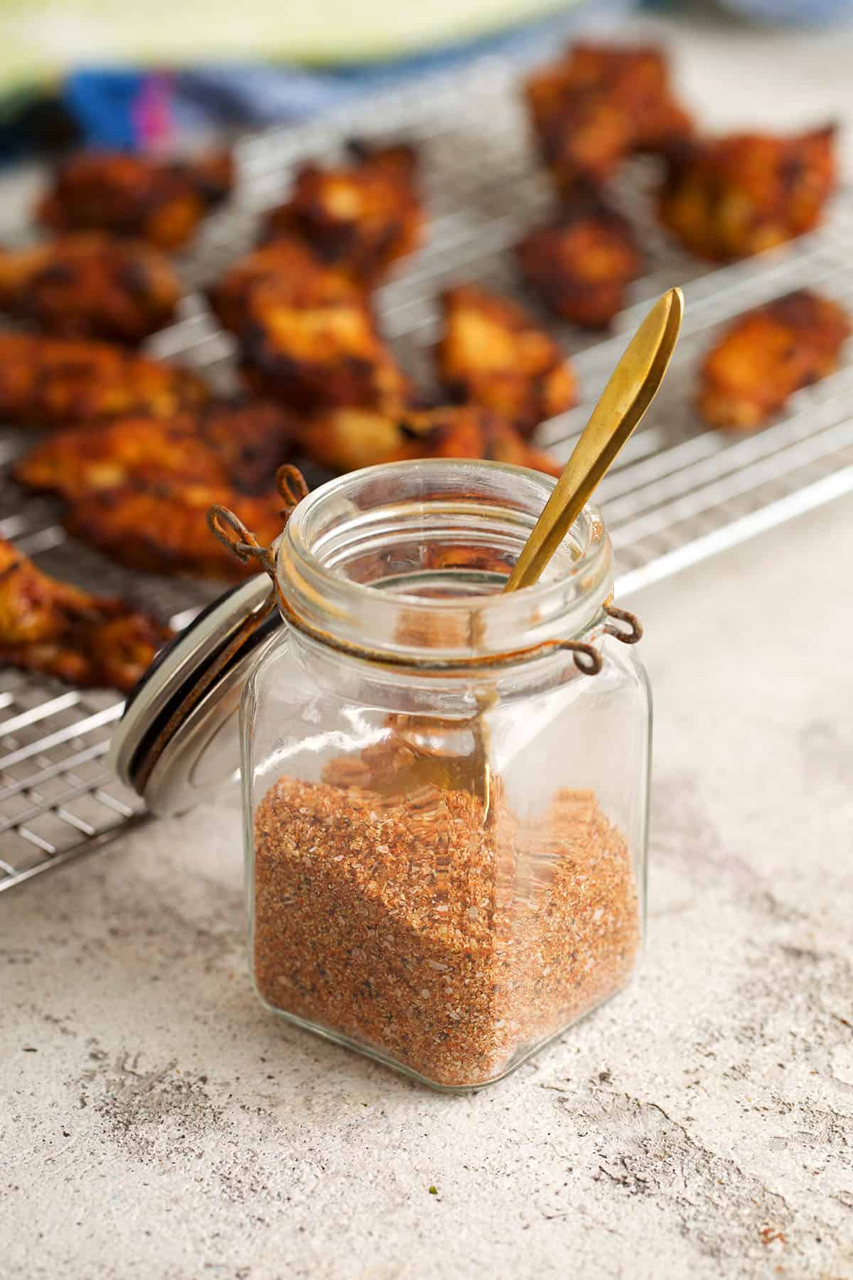 Jar of chicken wing seasoning