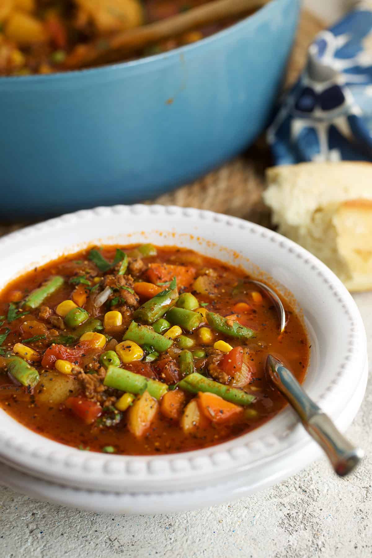 Bowl of hearty hamburger soup