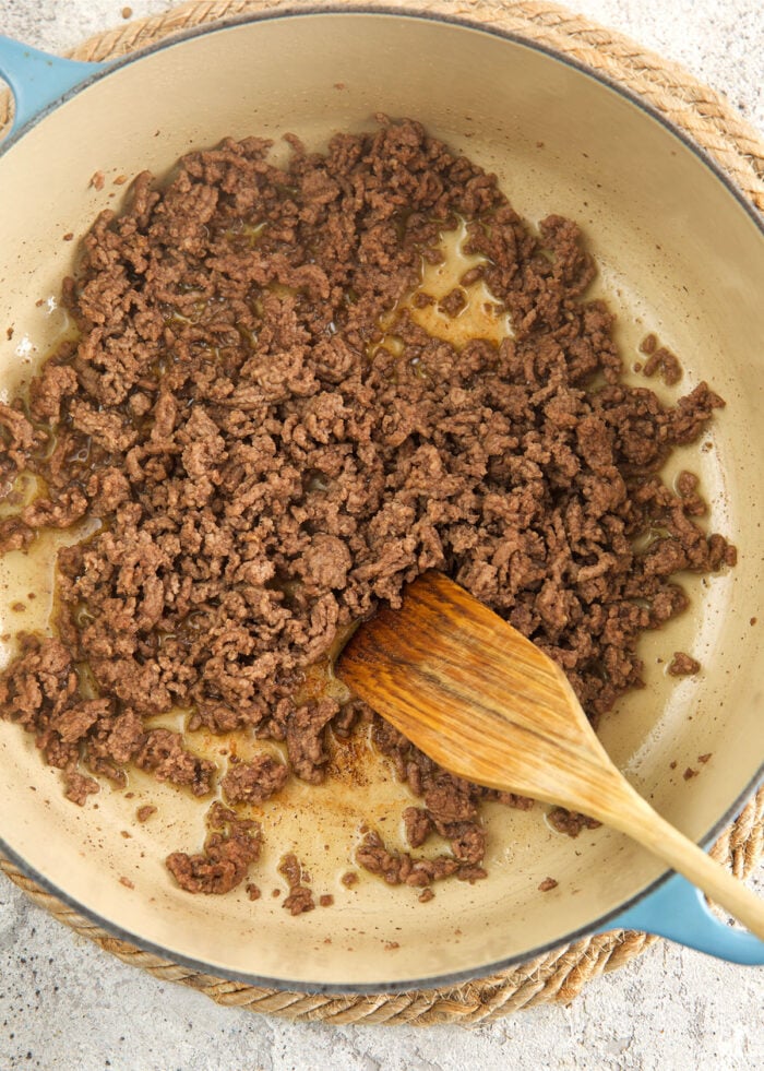 Browning ground beef for hamburger soup