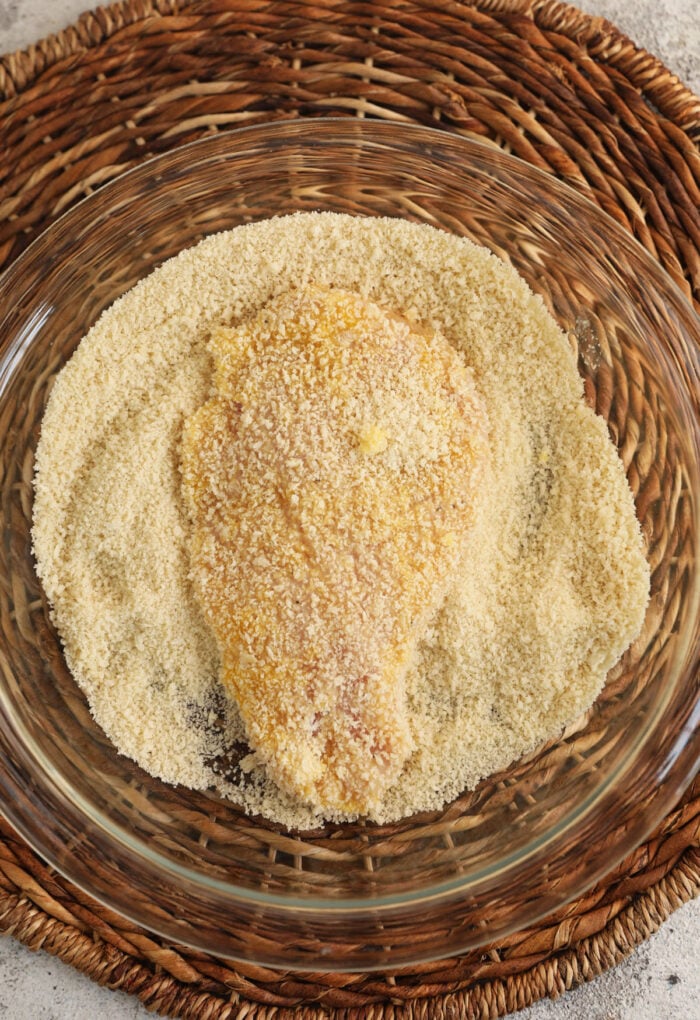 Coating chicken in panko