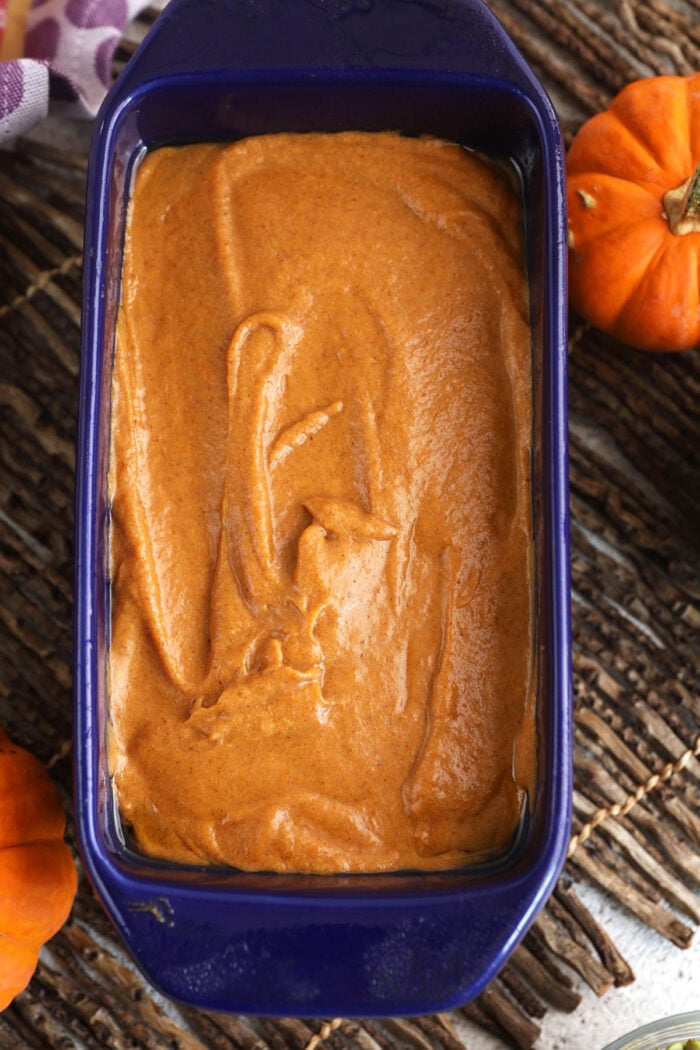 Batter for pumpkin loaf in pan