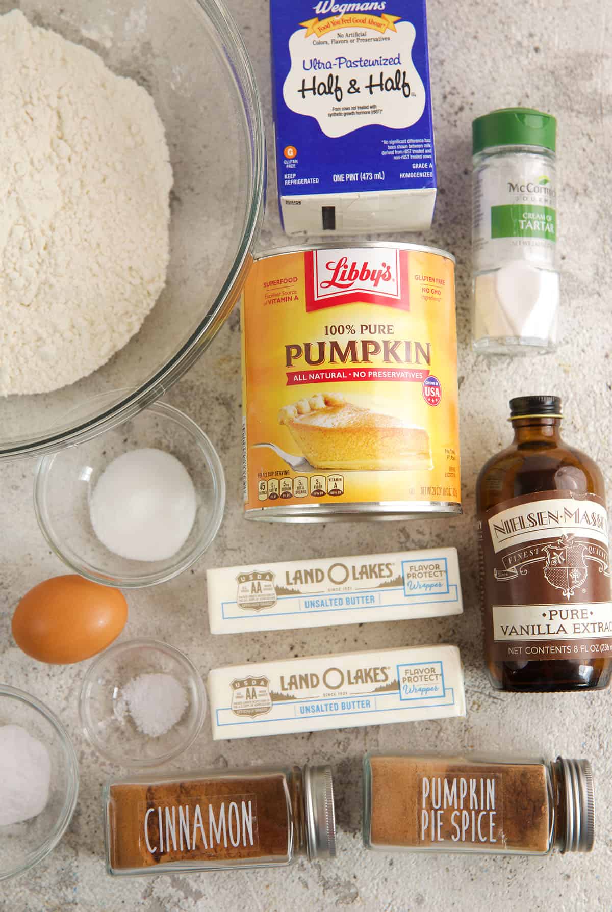 Ingredients for pumpkin snickerdoodle cookies