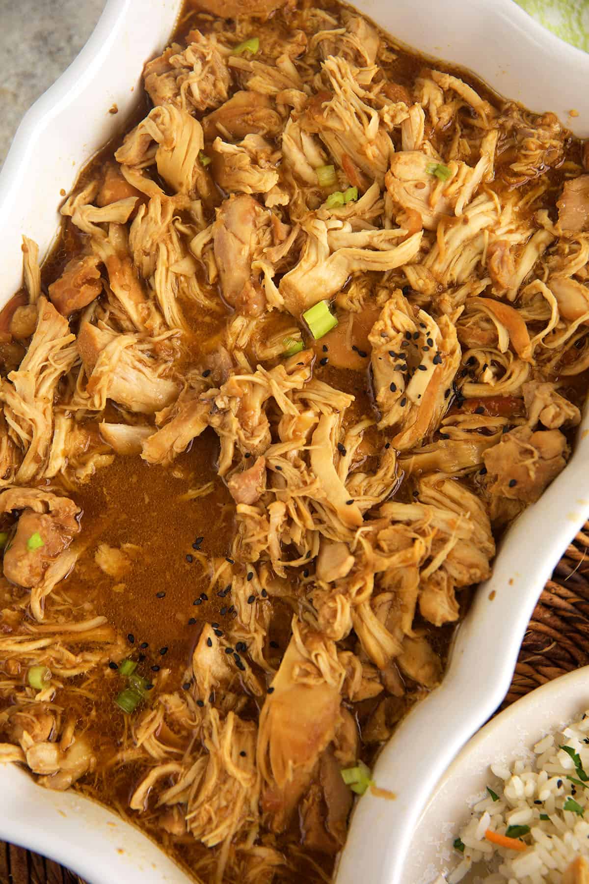 Slow cooker chicken teriyaki in serving dish