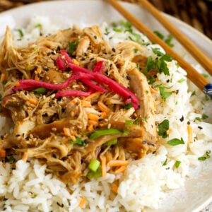 Slow cooker teriyaki chicken served over rice