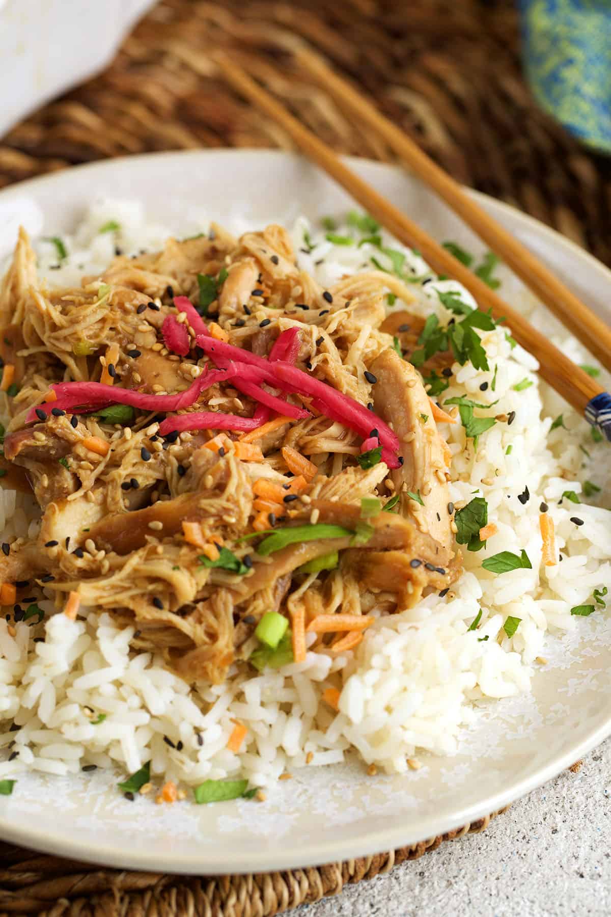 Slow cooker teriyaki chicken served over rice