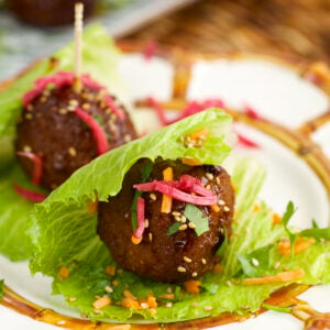 Teriyaki meatballs in lettuce wraps