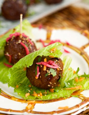 Teriyaki meatballs in lettuce wraps