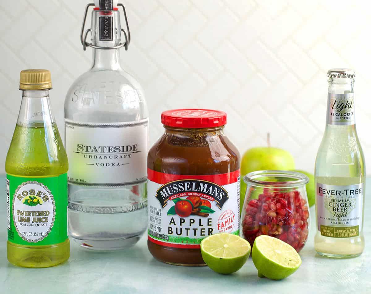 Ingredients for apple cider Moscow mule