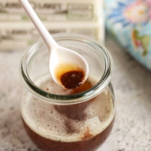 Brown butter in jar with spoon