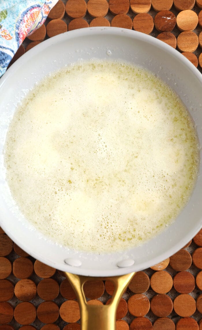 Melted butter in pan