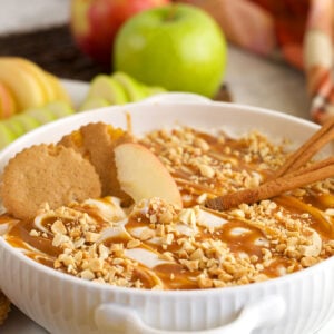 Caramel apple dip in serving dish