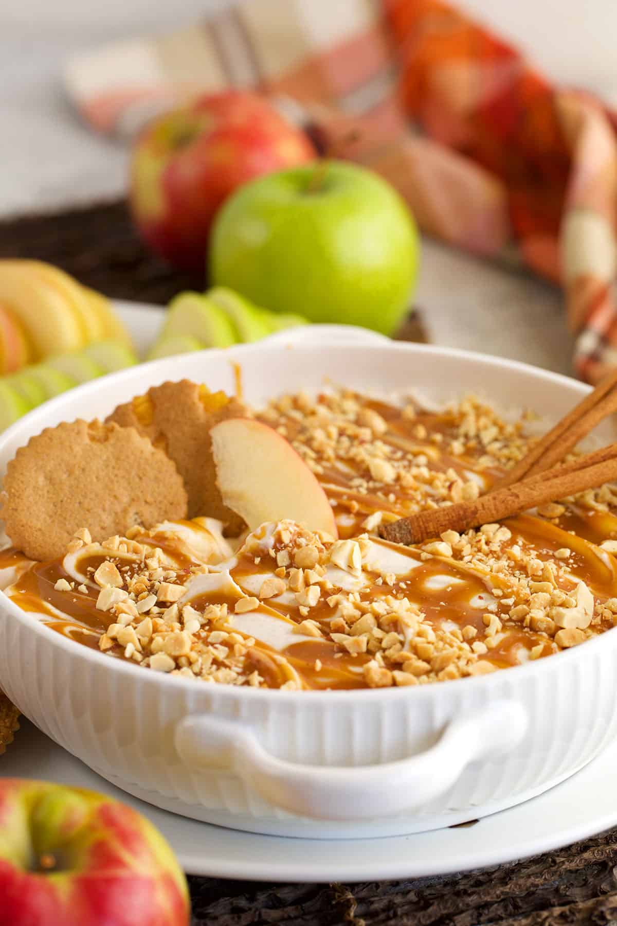 Caramel apple dip in serving dish