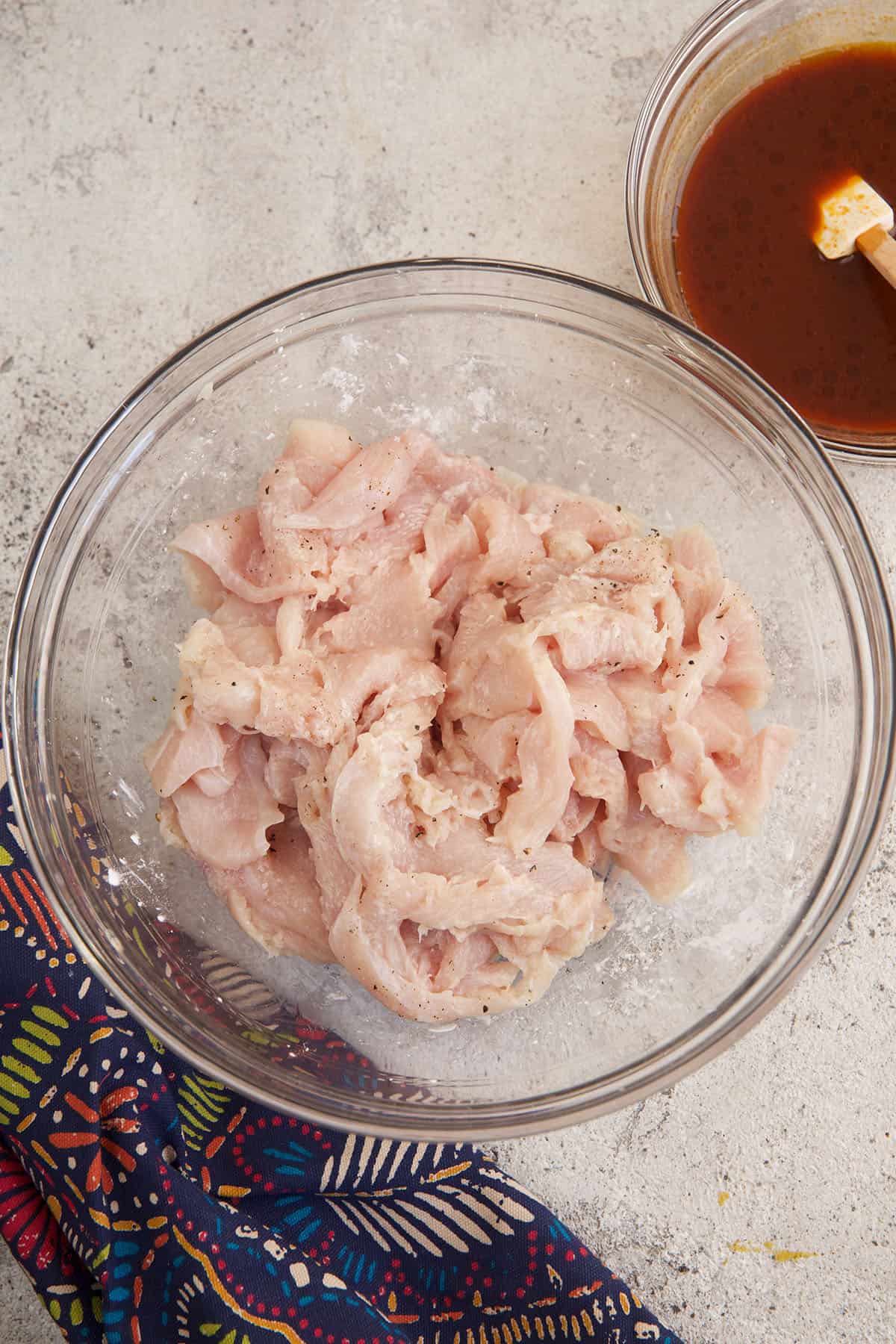 Chicken for stir fry in bowl