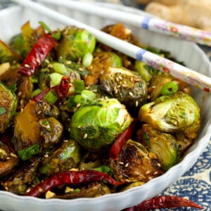 Kung pao brussels sprouts in bowl