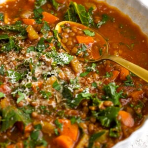 Homemade lentil soup in bowl