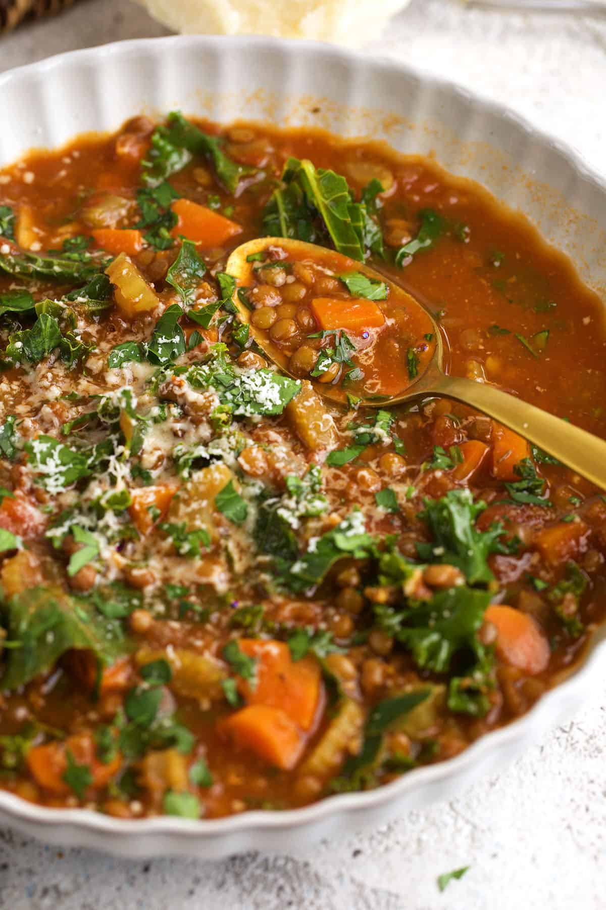 Homemade lentil soup in bowl