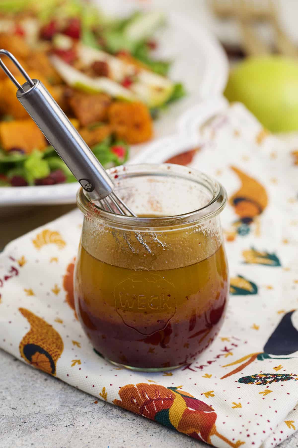 Jar of dressing for Thanksgiving salad