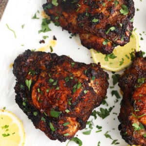 Air fryer chicken thighs on platter