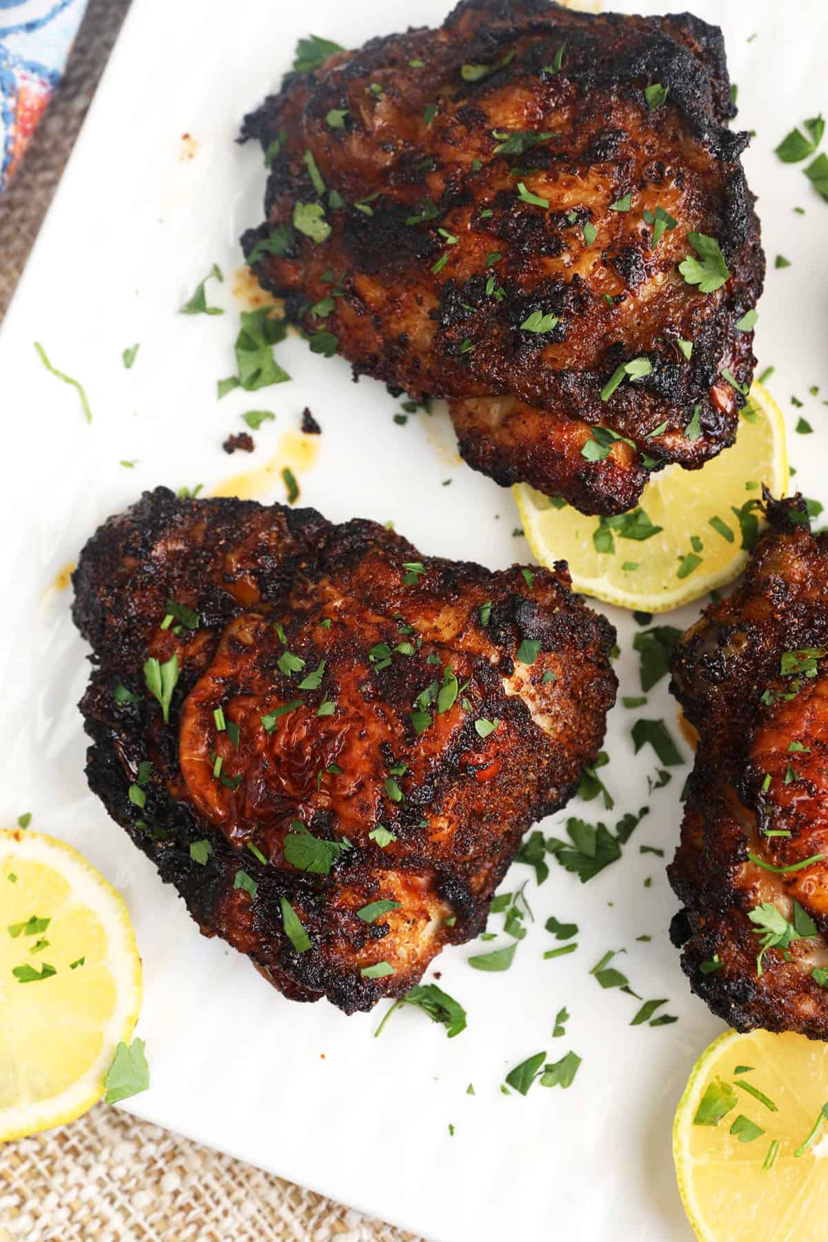 Air fryer chicken thighs on platter