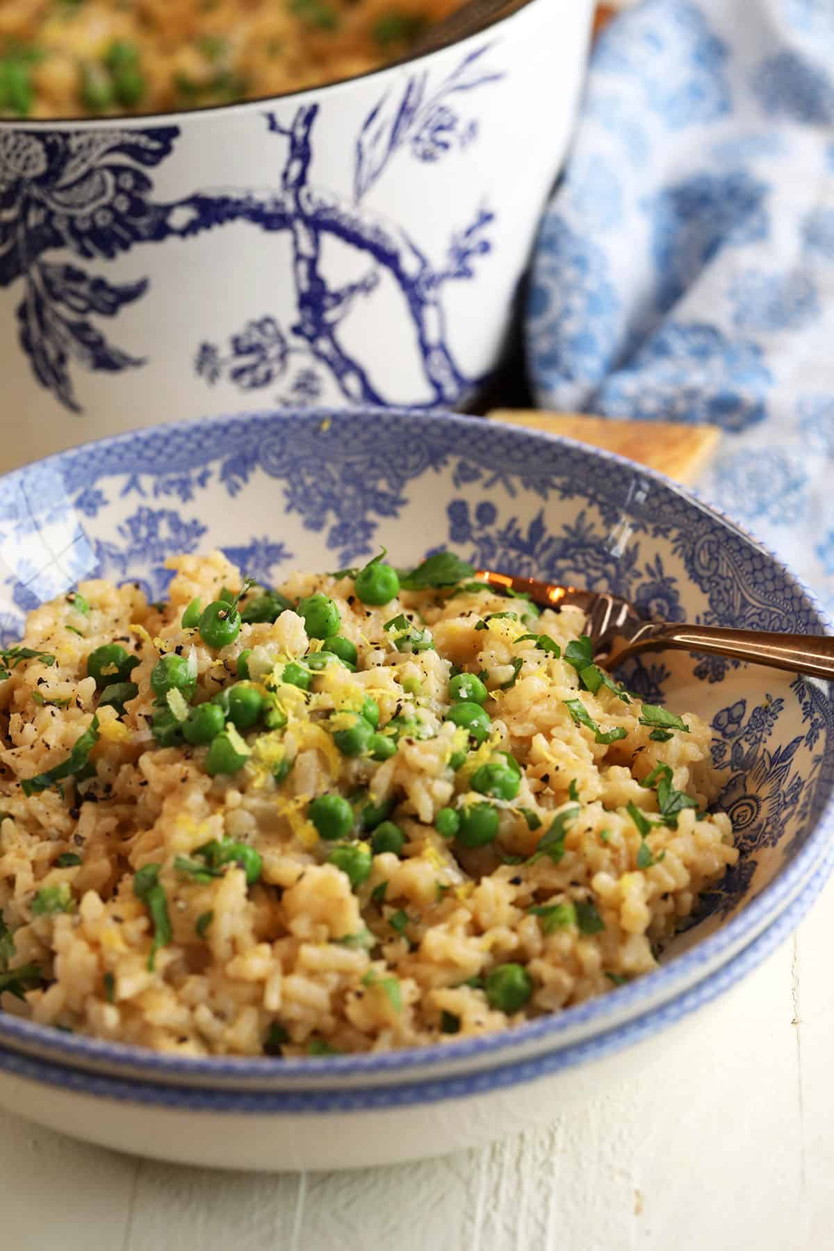 Garlic Parmesan risotto in bowl with spoon