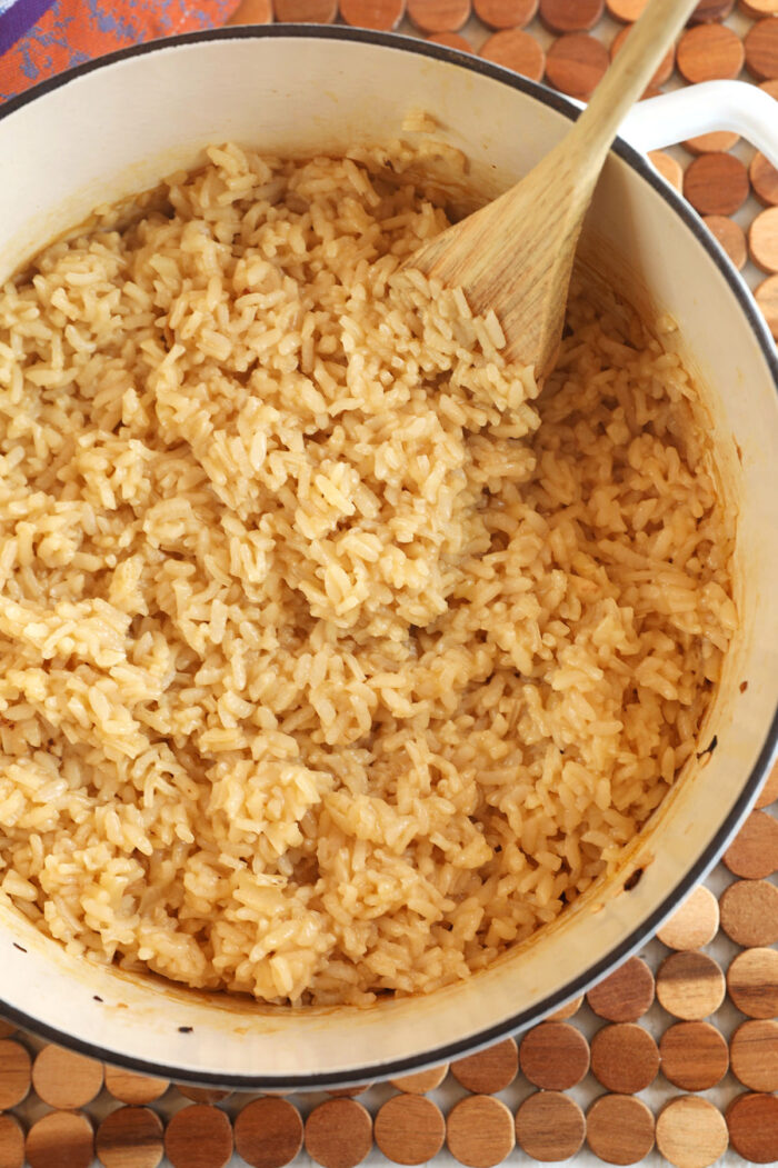 Garlic Parmesan risotto in Dutch oven