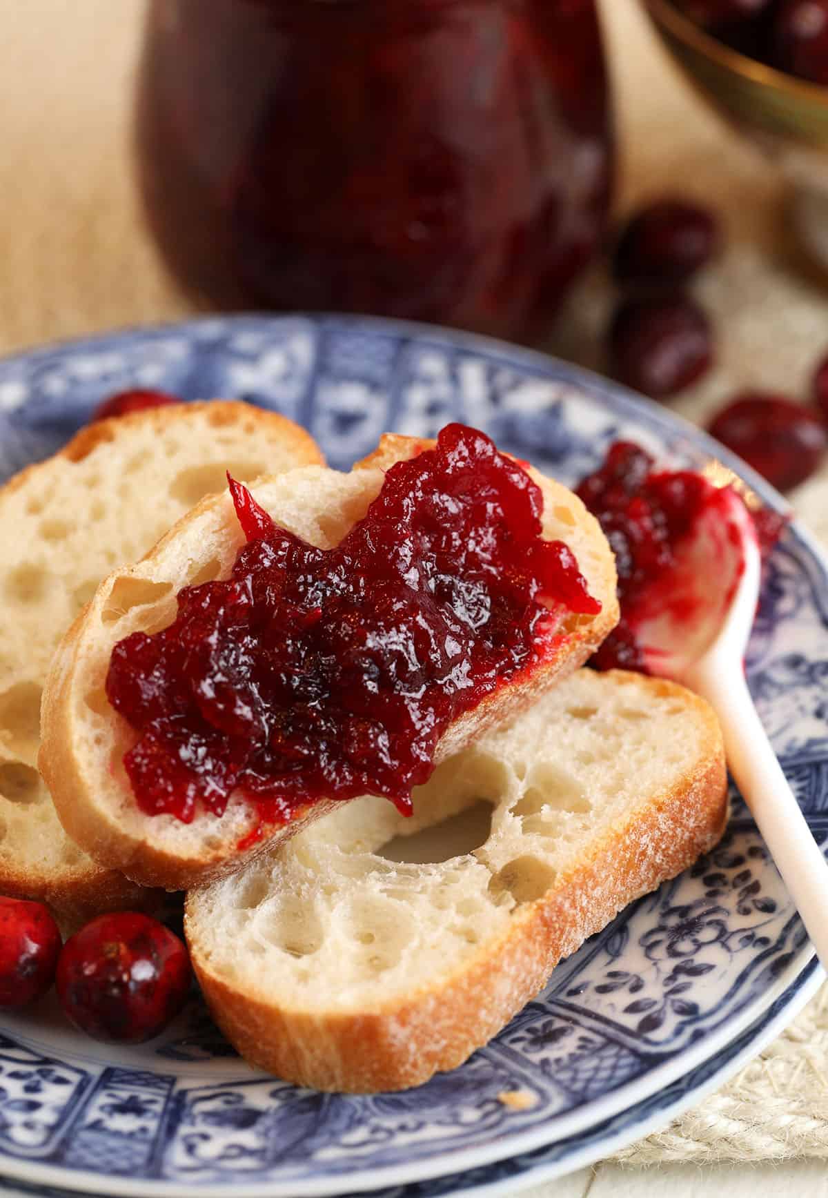 Ginger cranberry jam spread on bread