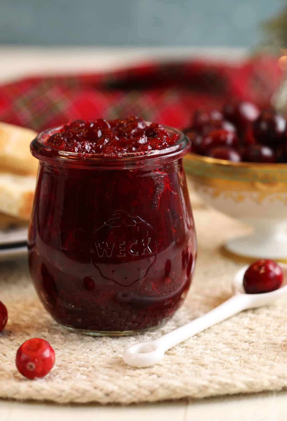 Jar of ginger cranberry jam