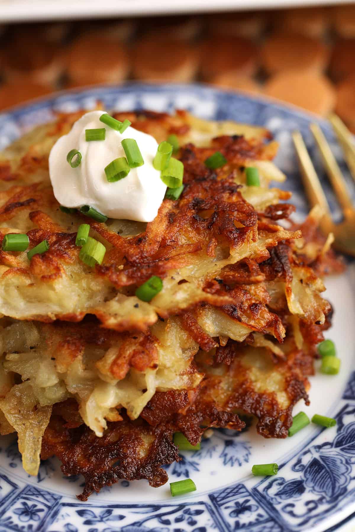 Stack of Polish potato pancakes on plate