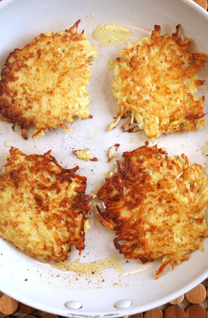 Overhead view of crispy Polish potato pancakes