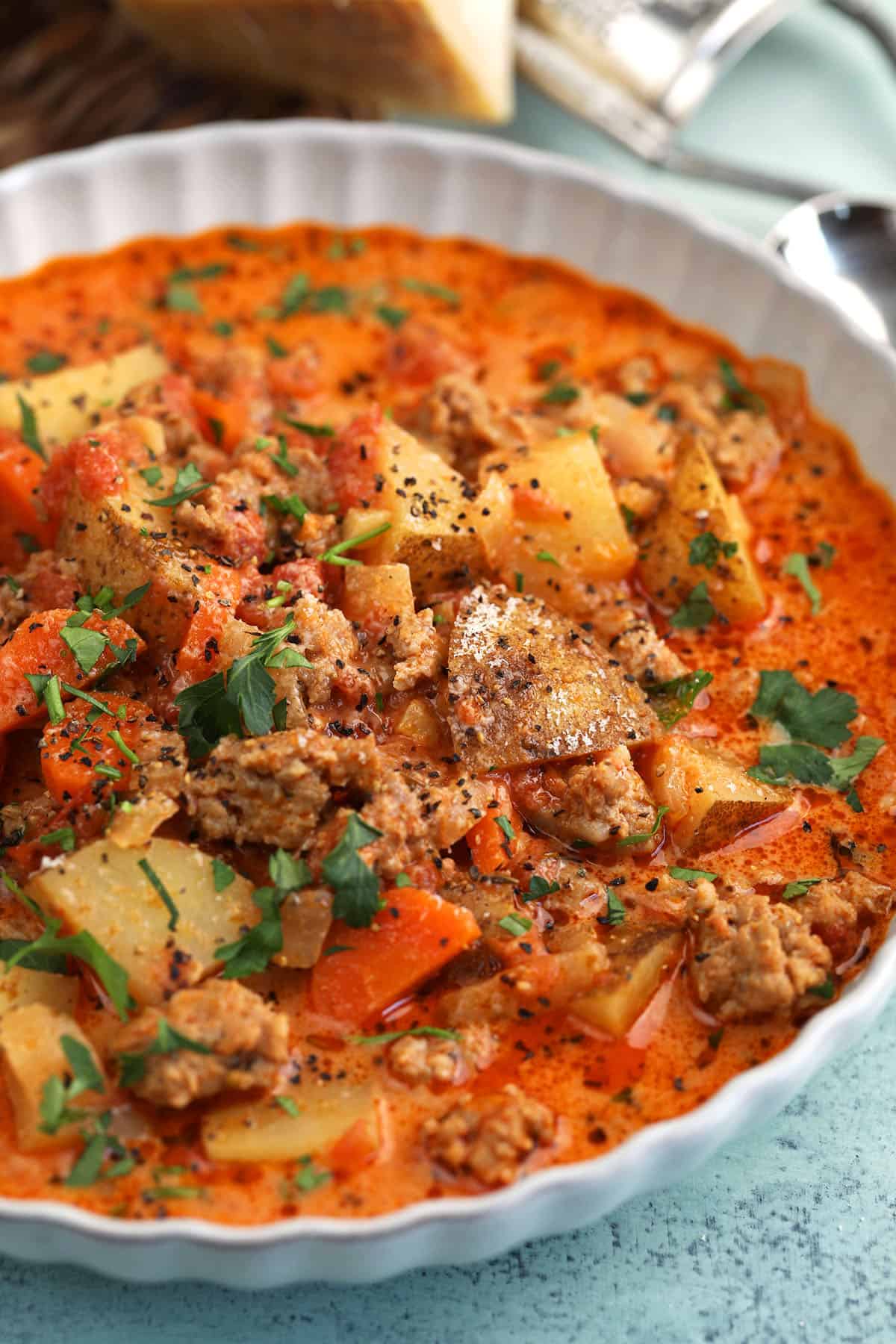 Bowl of Italian sausage potato soup