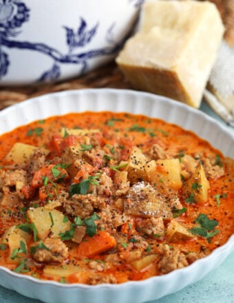 Bowl of sausage potato soup