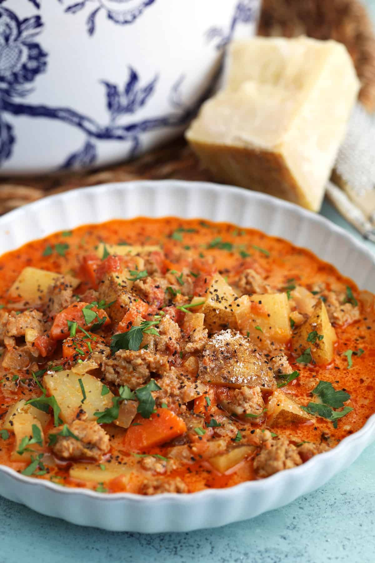 Bowl of sausage potato soup