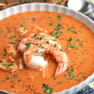 Creamy shrimp bisque in bowl