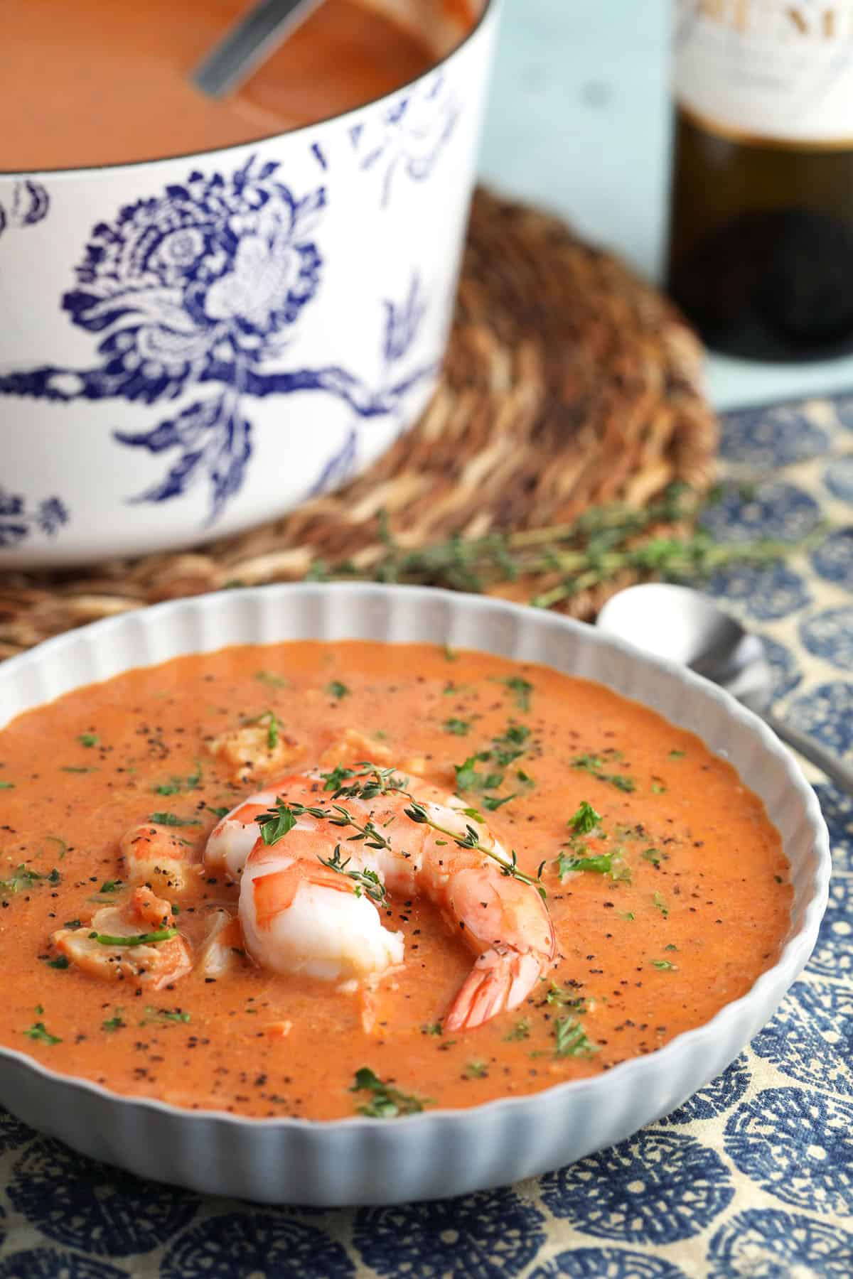 Shrimp bisque in bowl