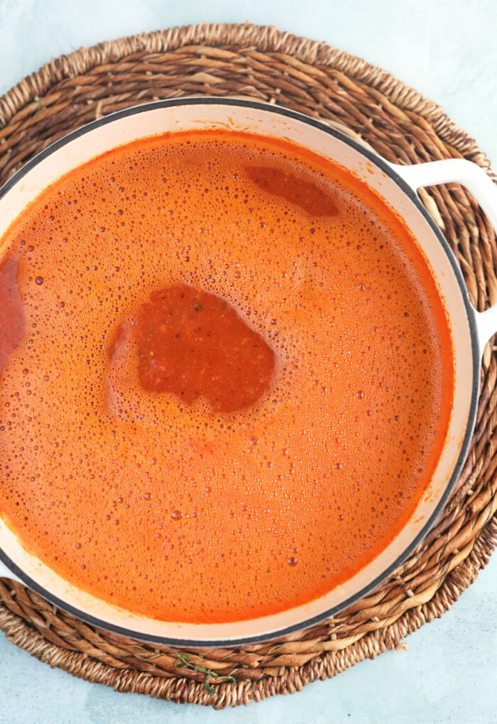 Pureed shrimp bisque in pot