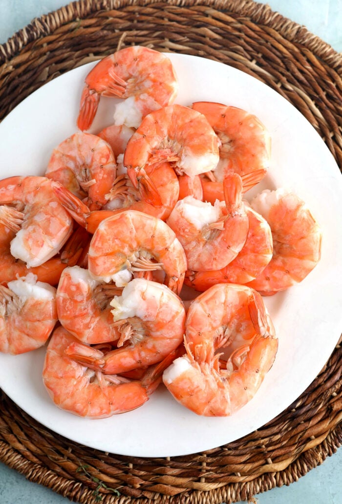 Overhead view of shrimp on plate