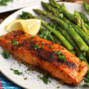 Crispy air fryer salmon on plate