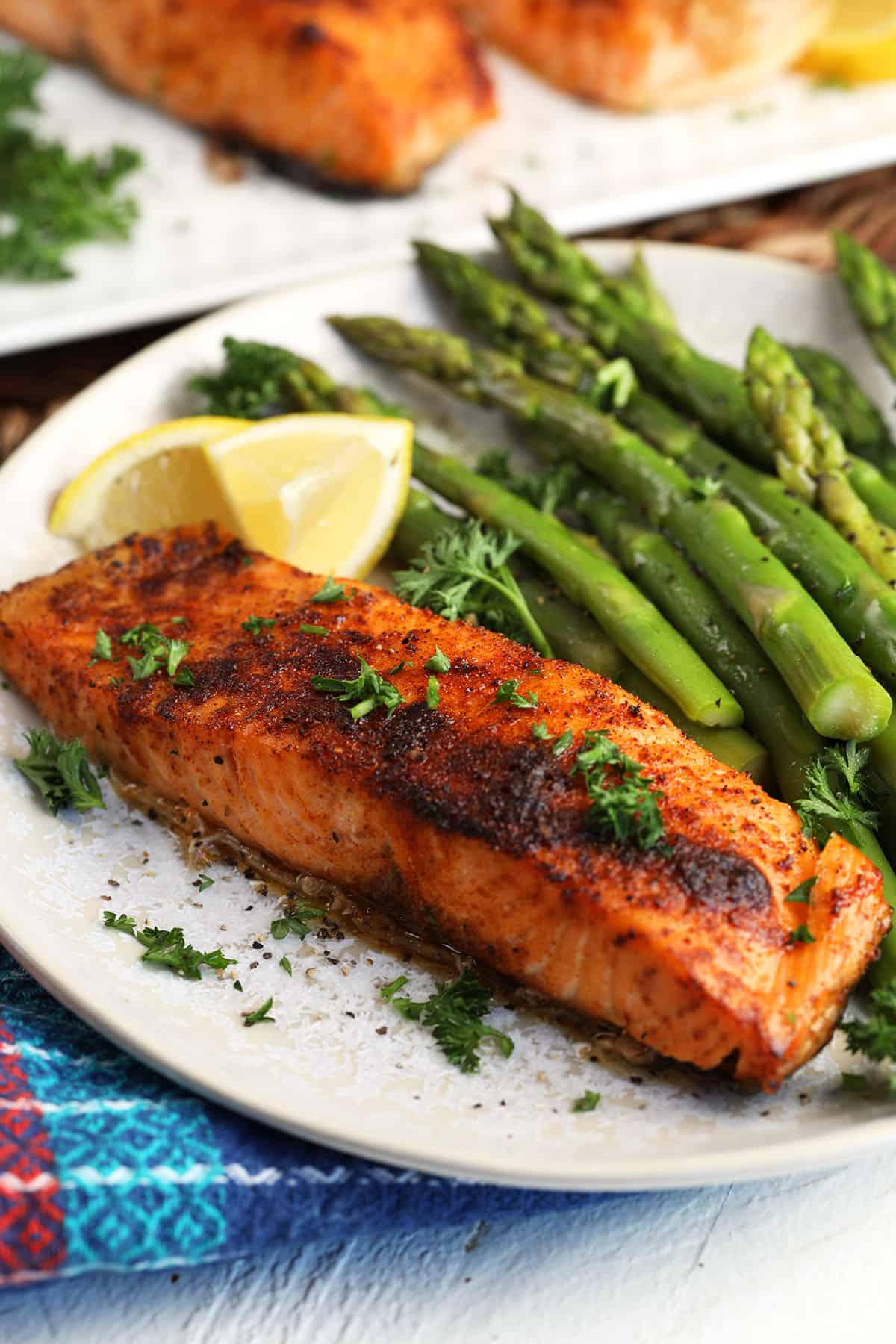 Crispy air fryer salmon on plate