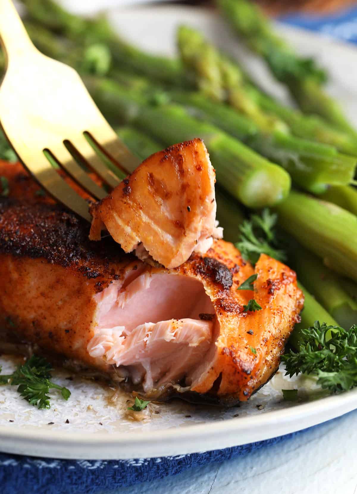 Fork of crispy air fryer salmon