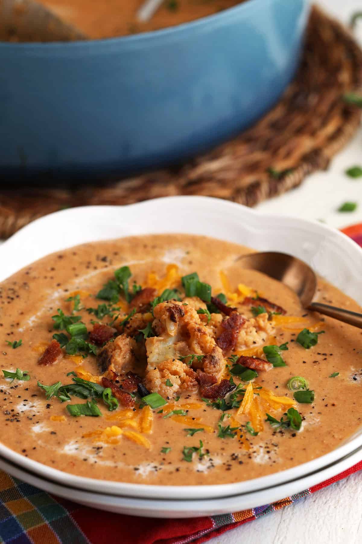 Bowl of Southwestern creamy cauliflower soup