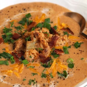 Bowl of Southwestern creamy cauliflower soup