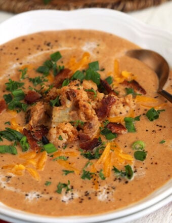 Bowl of Southwestern creamy cauliflower soup