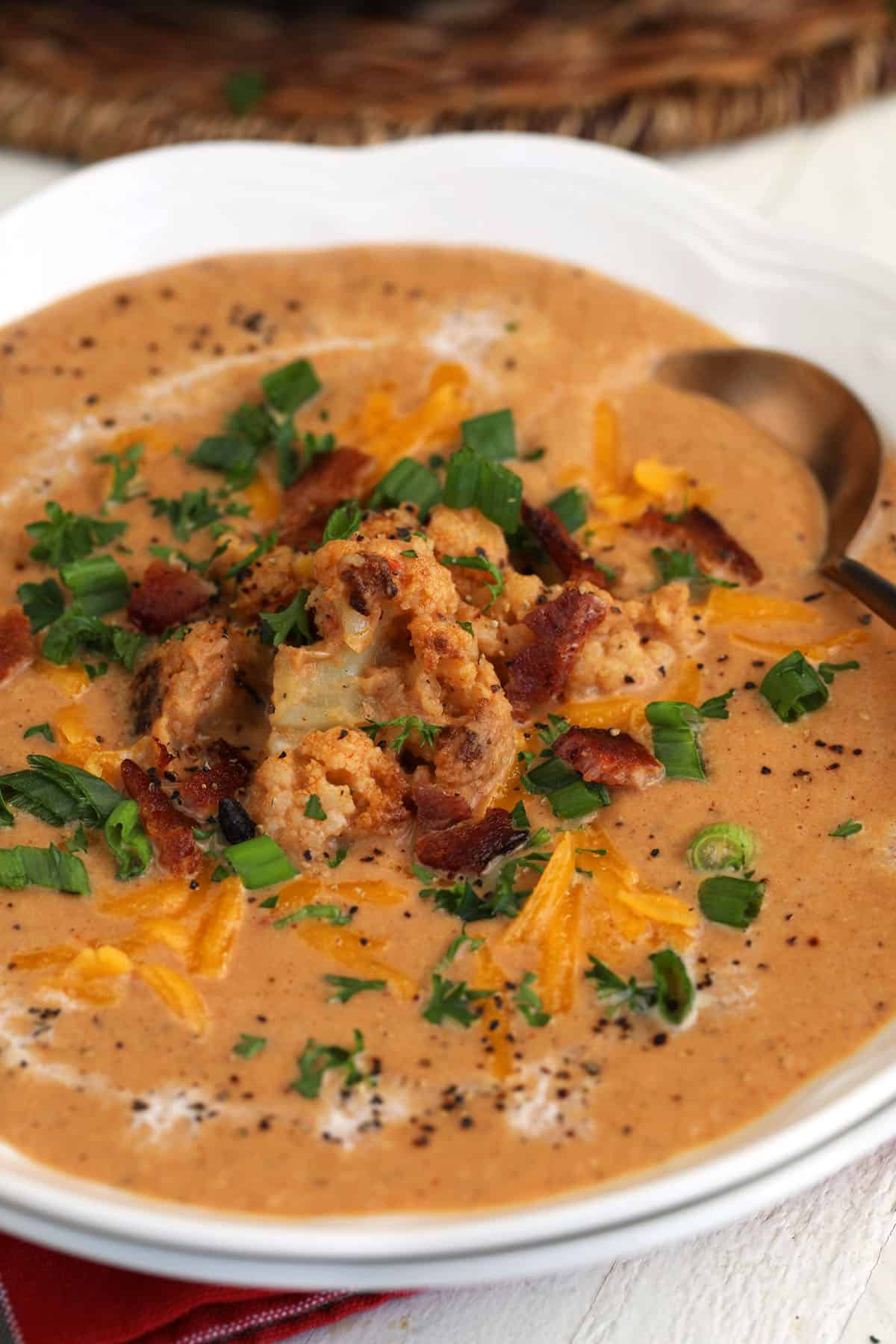 Bowl of Southwestern creamy cauliflower soup