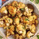Overhead view of air fryer cauliflower in bowl