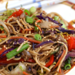 Bowl of ground beef lo mein