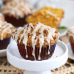 Carrot cake muffin on small cake stand