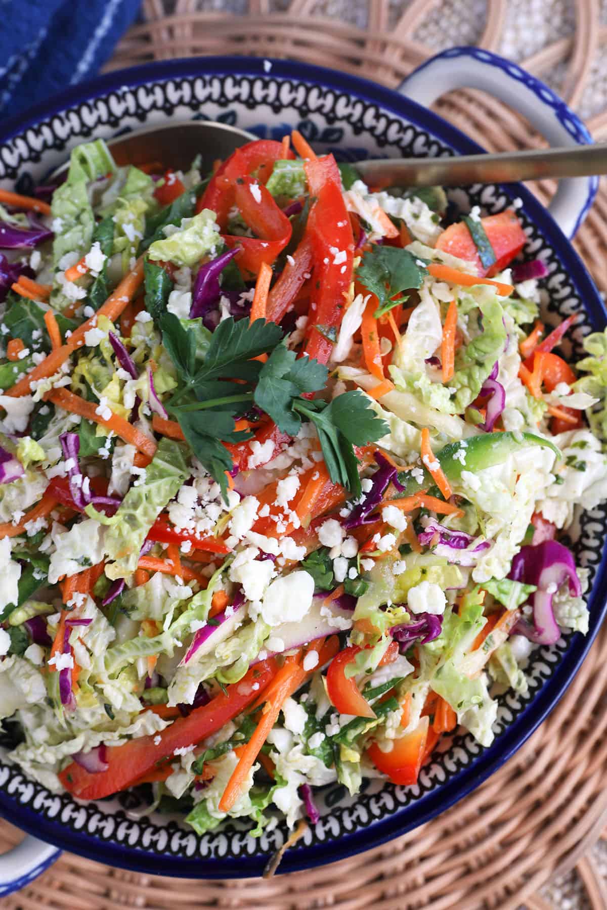 Overhead view of Mexican coleslaw in bowl